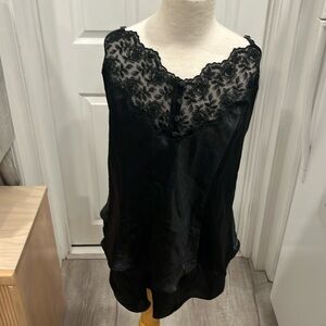 Black satin 2 piece lingerie Cacique lace camisole with shorts. Size L